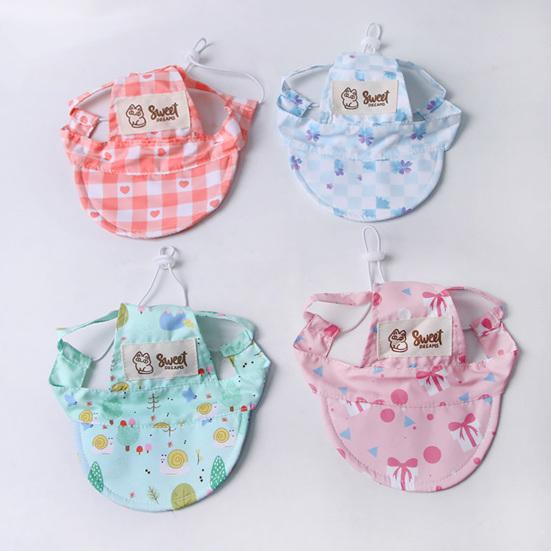 Pet Sun Hat Plaid Cat Baseball Cap with Ear Holes Adjustable Elastic Cord Cute Print Brimmed Cap for Cats And Dogs Sun Protection Outdoor Walking
