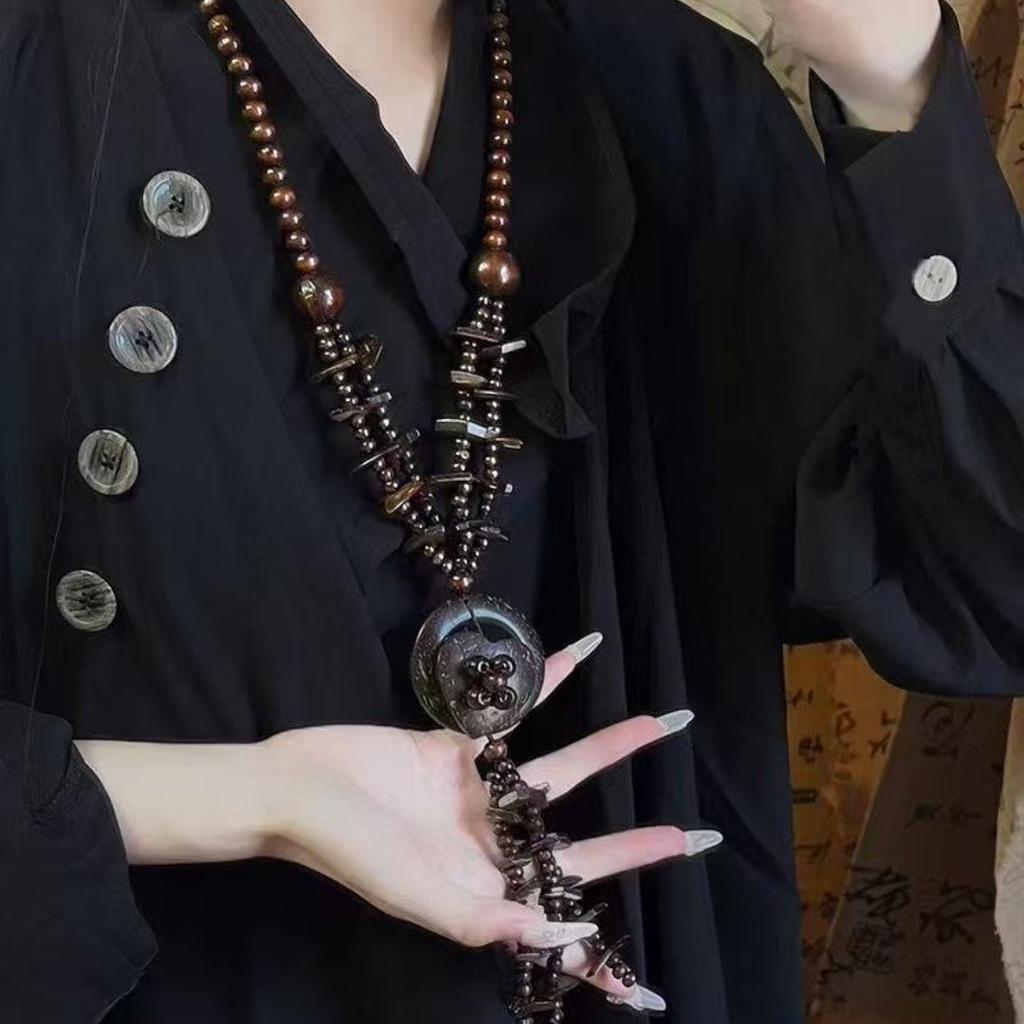 JMXD-Girls Necklace Ethnic Style Necklace Ethnic Style European and American Long Coconut Shell Wood Bead Retro Necklace
