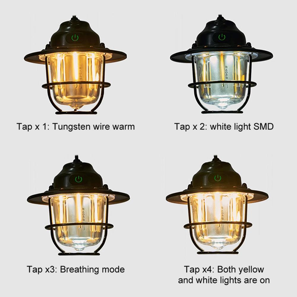 LED Retro Small Droplight USB Charging Portable Camping Lantern IPX4 Waterproof Camping Hanging Lamp for Camping Hiking Fishing