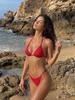 Three-point New European and American Solid Color Sexy Threaded Fabric Triangle Strap Bikini Swimsuit Swimsuit Set