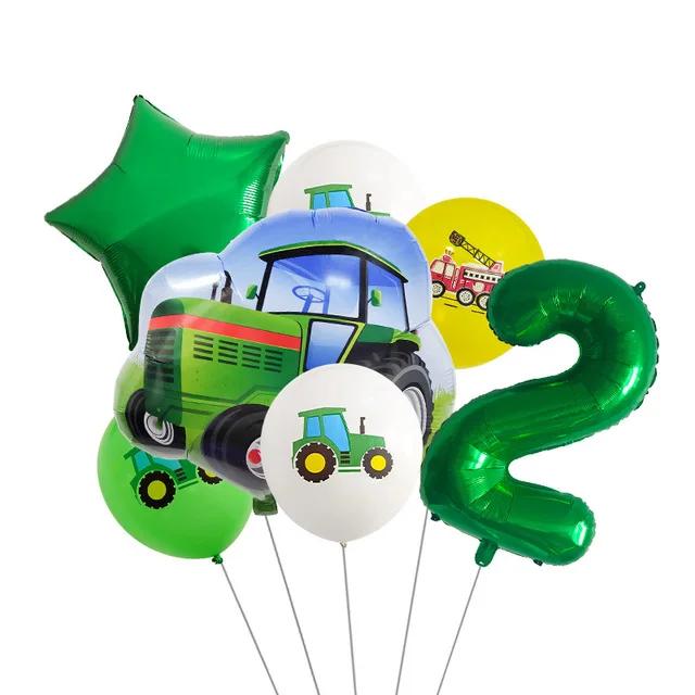 Green Tractor Birthday Decoration Tableware Balloons Cup Plate Truck Vehicle Excavator Kids Boys Party Favors Gift Baby Shower