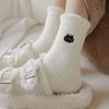 Cute Cartoon Mink Fleece Socks for Women White Mid-tube Socks Winter Thickened Velvet Warm Home Sleep Elastic Cuffs Socks