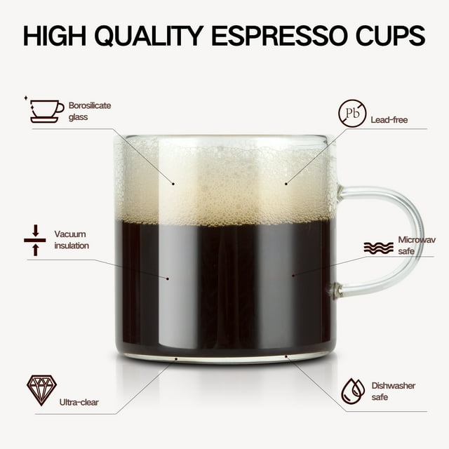 4-piece set of glass espresso cups with handles small-capacity coffee cups small glass tea cups luxurious small cups and tea bowls for home use 110ML