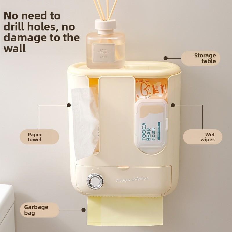 1pcs Three-in-one Wall-mounted Tissue Storage Box Creative Multi-purpose Storage Box Home Decoration