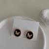 Matte Gold Butterfly Wing Drop Earrings With Black Enamel Irregular Round Statement Jewelry Gift For Women
