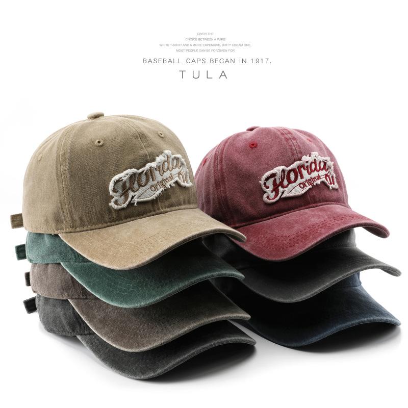 Women's washed letter baseball cap, outdoor sports cap, men's travel sun hat, duckbill cap