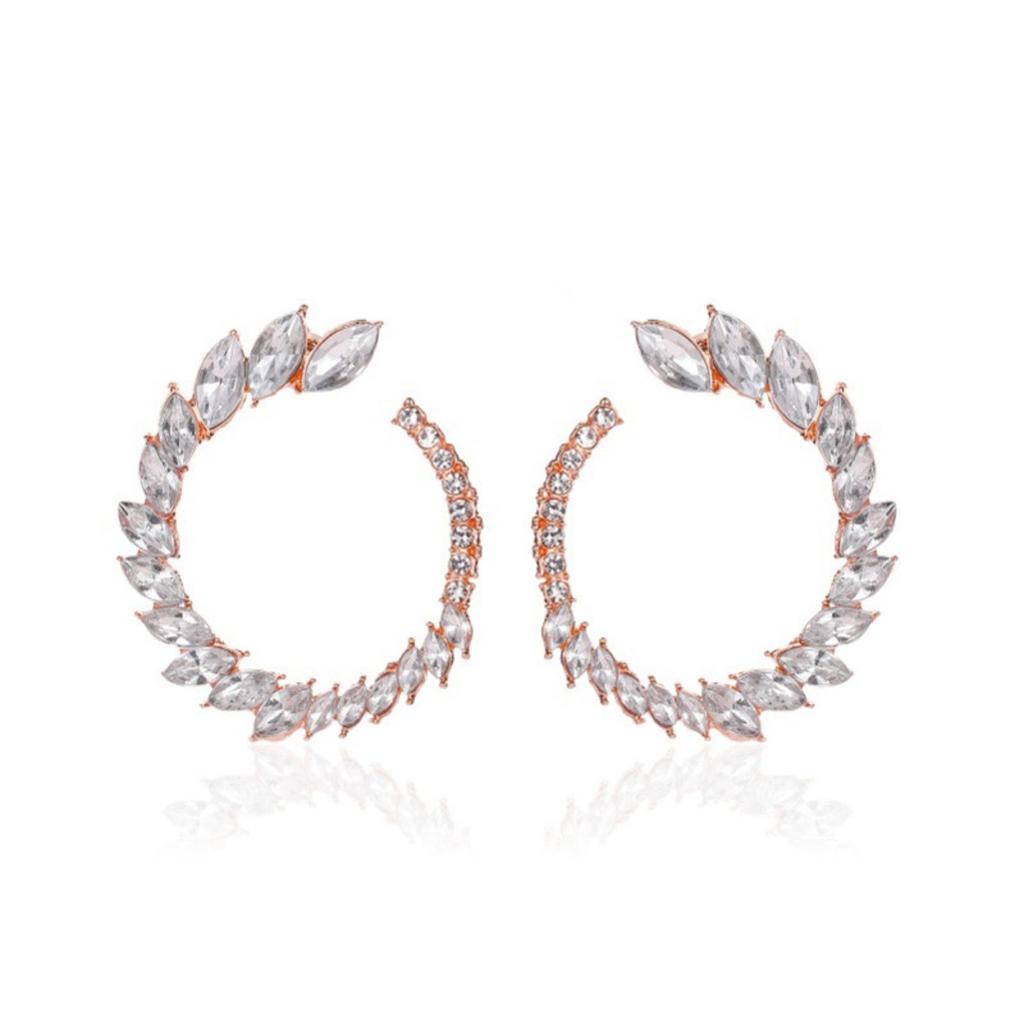 Elegant Leaf Shaped Hoop Earrings for Women Sparkling C Shape Statement Earrings for Party Wedding