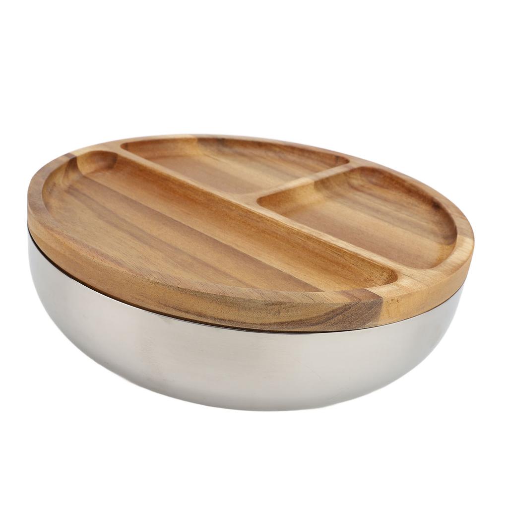 304 Stainless Steel Mixing Bowl Serving Bowl With Wood Lid Food Storage Salad Bowl For Kitchen Cooki
