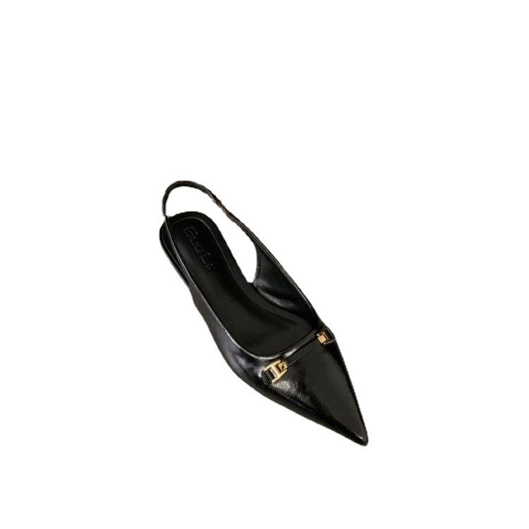 Summer new pointed fashion single shoes, empty square buckle cool single shoes behind the bag head, high-end simple spot women's cool single shoes
