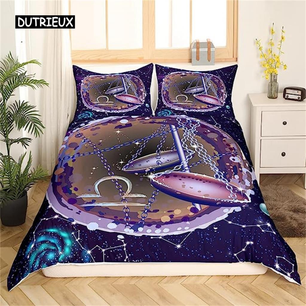 Twelve Constellation Duvet Cover Mysterious Constellation Room Decor Red Brown Galaxy Boys Girls Starry Sky Outer Space Decor