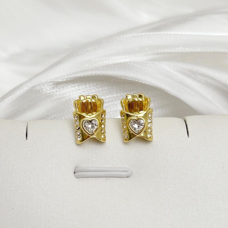 French Fries Shape Diamond Necklace Fashion Fun Unique Creative Stud Earrings Fashion Trend Temperament Versatile Earrings