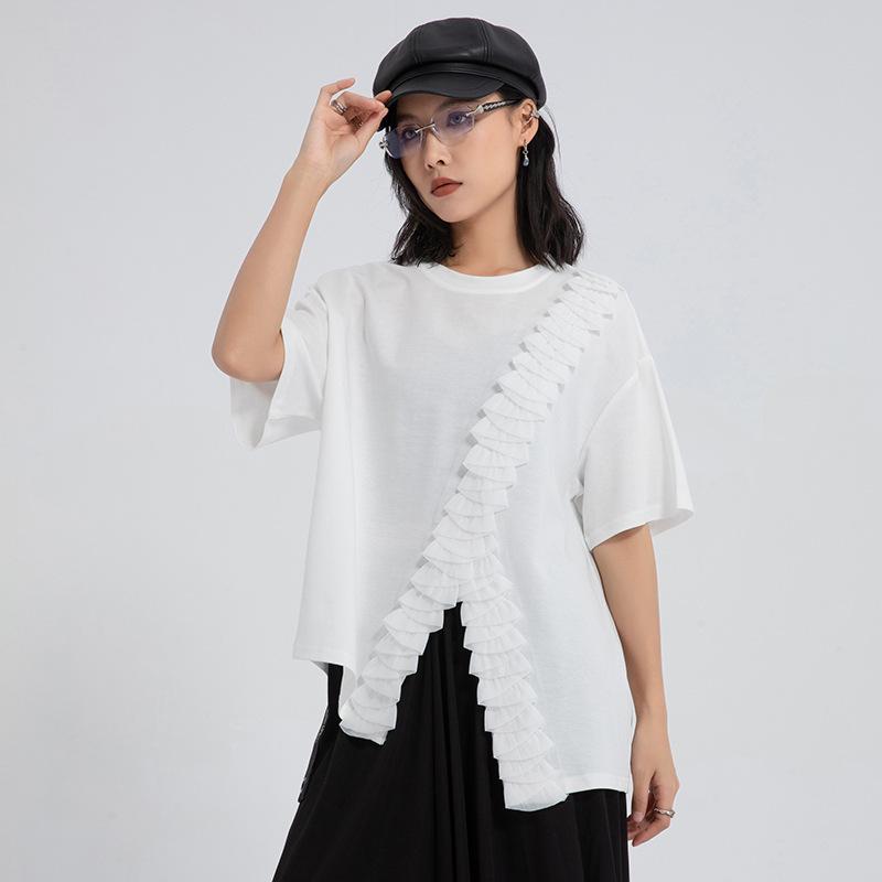 Short Sleeve Oversized Vintage Patchwork Casual Loose Summer T Shirt Tops Women T-shirt
