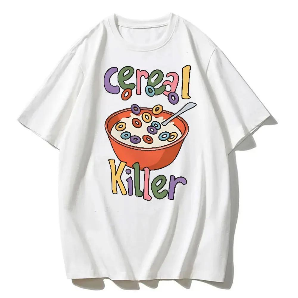 

Забавная футболка с мемом Cereal Killer Хлопковая футболка Kidcore Оскорбительные Унисекс футболки Цветная футболка Футболки со слоганами Футболки 90-х с графикой XXXXXL белый