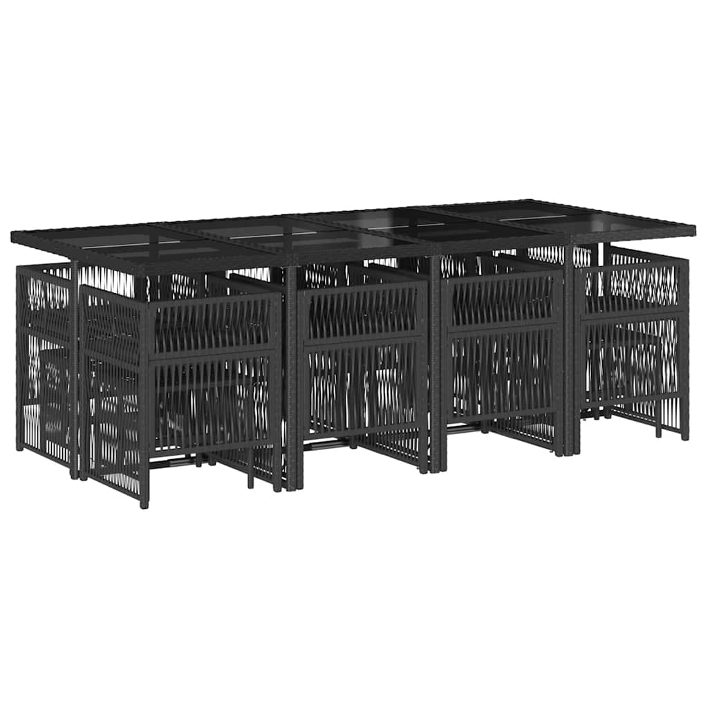 Vidaxl 13-Cz. Garden Furniture Set, Cushions, Black, Rattan PE