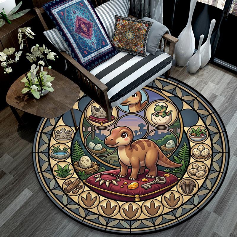 Dinosaur Kingdom Glass Round Area Rug Under Office Chairs Bedroom Living Room Home Decor