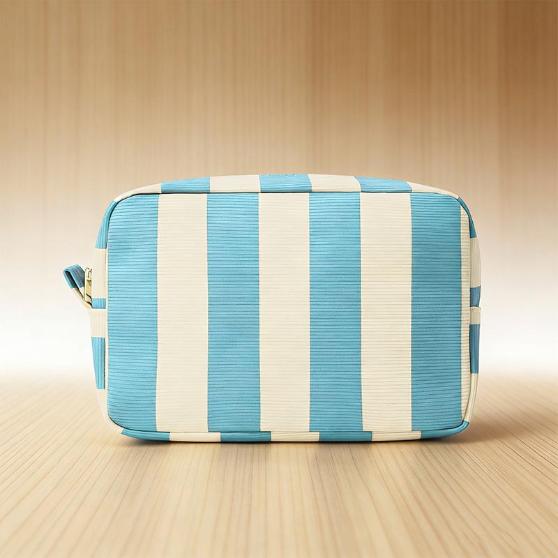 Durable Corduroy Storage Bag Stripe Design Makeup Train Cases High Capacity Travel Makeup Bag