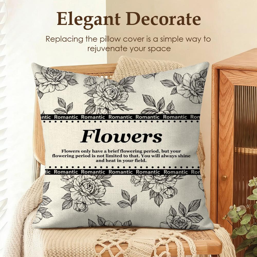 Beautiful Retro Flowers Cushion Cover Natural Linen Organic Fabric DoubleSided Printing Sofa Home Decor Gift Pillow Case