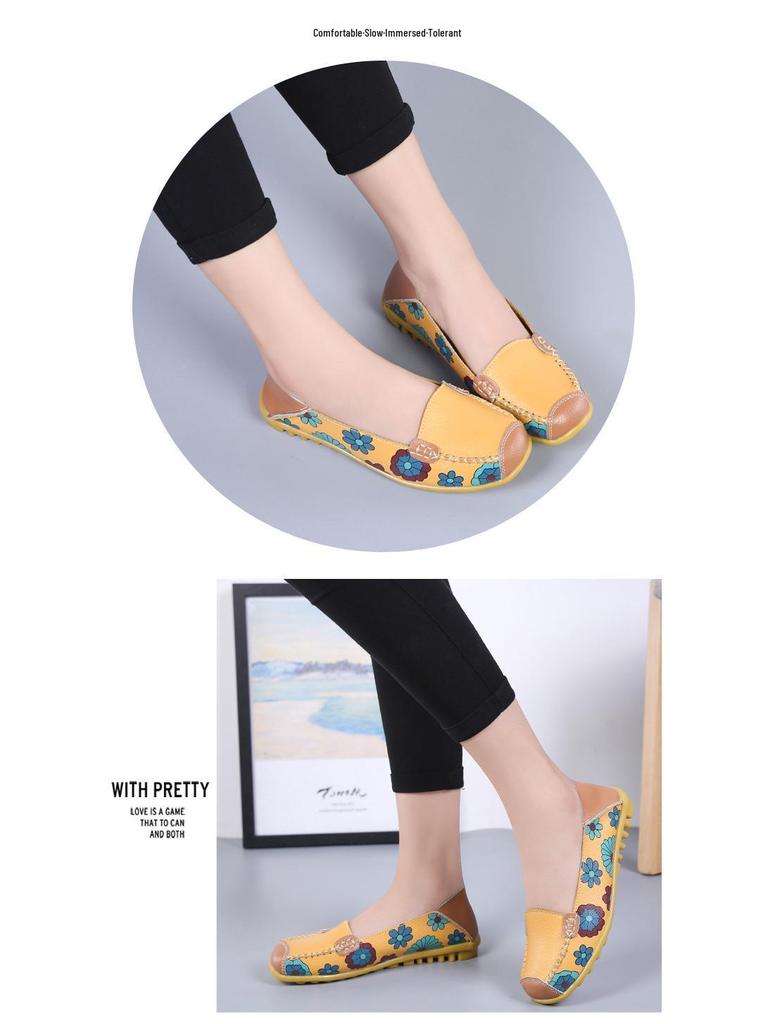 2025 Women's Printed Cowhide Pointed Toe Flats - Comfortable Casual Nursing Shoes
