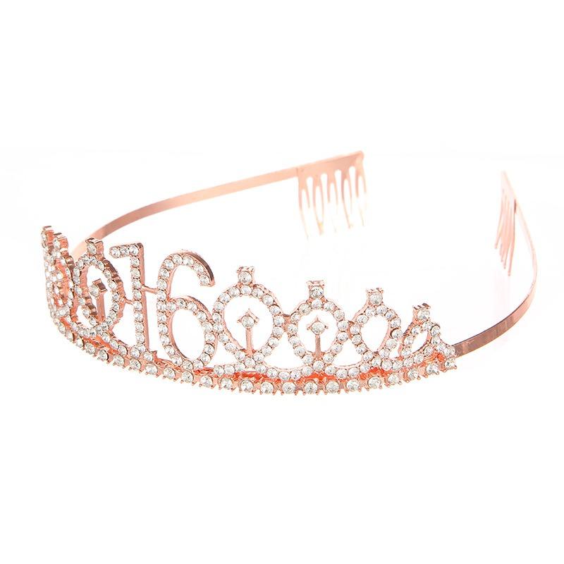 16th Birthday Crown Headband Rhinestone Digital Crown Headband Hair Accessories Birthday Party Supplies