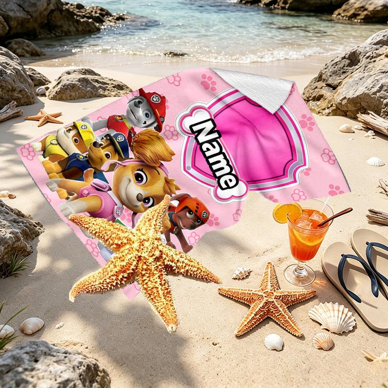 Asciugamano da Spiaggia Personalizzato con Nome e Stampa PAW Patrol, per Viaggio Campeggio Festa in Spiaggia Decorazione Casa, Regalo di Compleanno per Famiglia e Amici