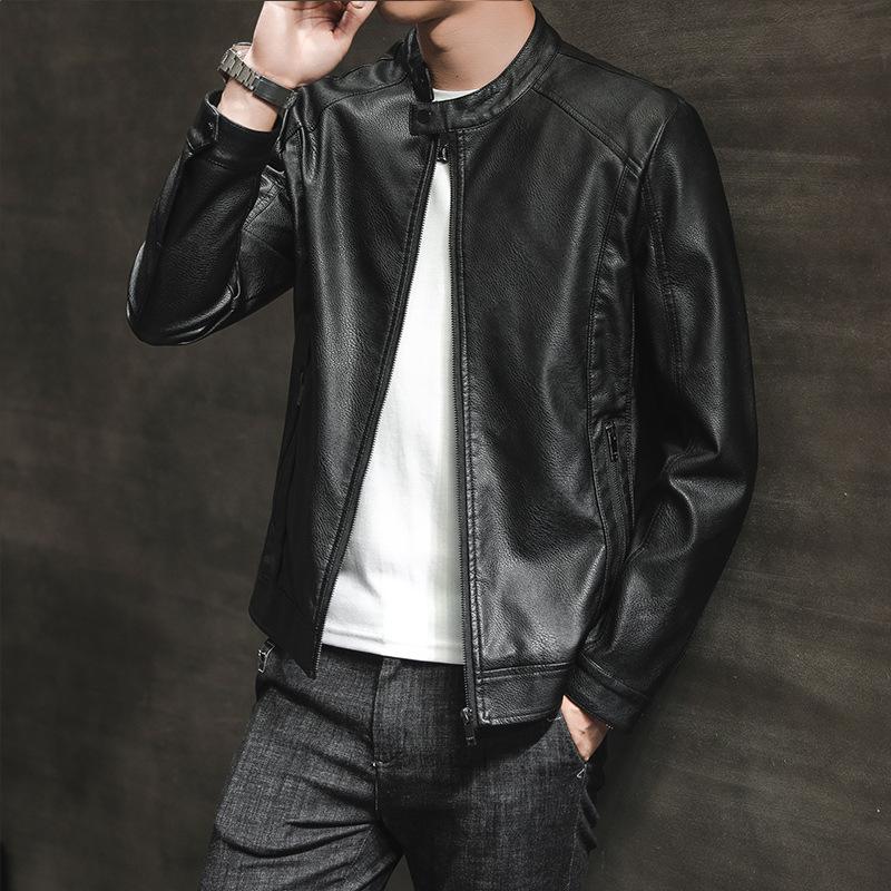 New men's leather jacket slim PU stand-up collar locomotive jacket fashion casual leather jacket men's custom
