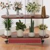 Solid Wood & Iron Movable Plant Stand, Floor-Standing Flower Pot Holder, Heavy Duty Rolling Rack for Indoor Outdoor Home Garden