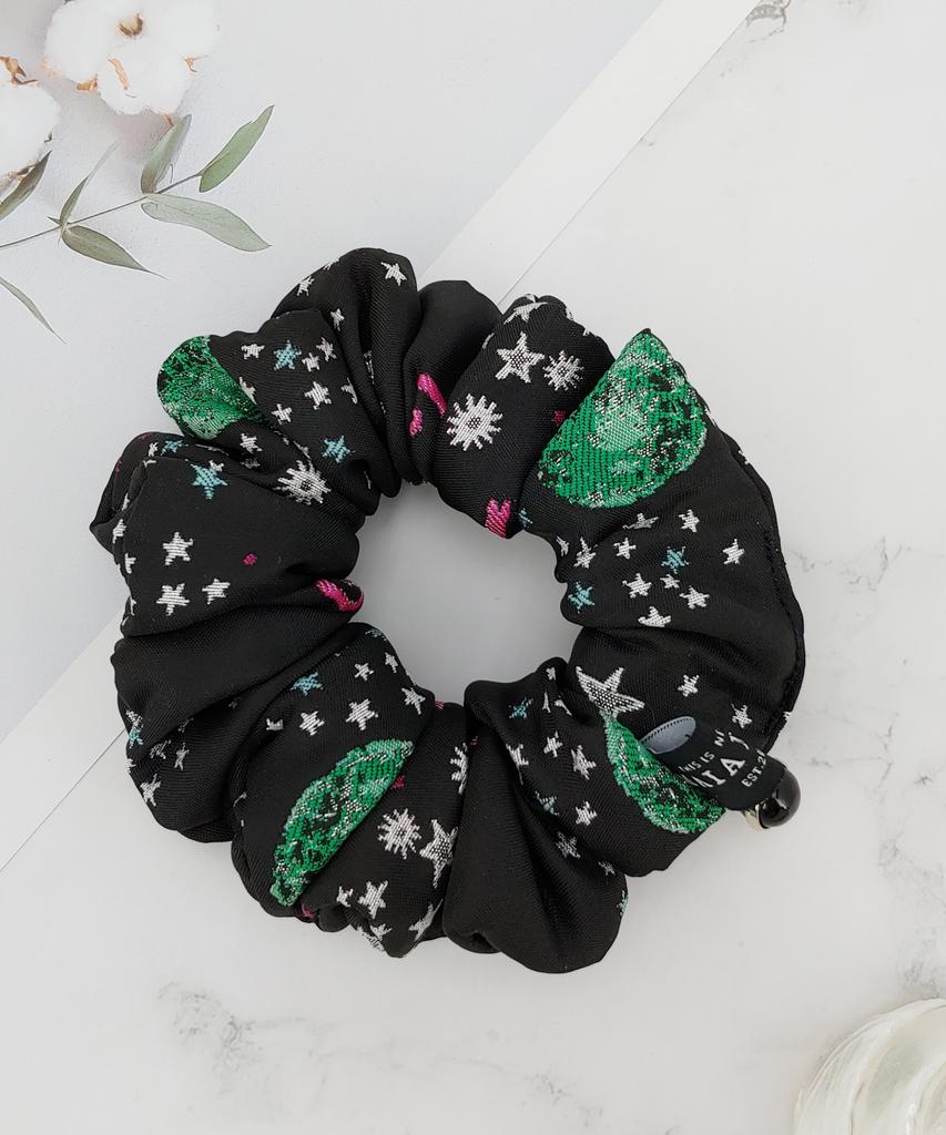 Maia Milky Way Star Jacquard Hair Scrunchie-Green
