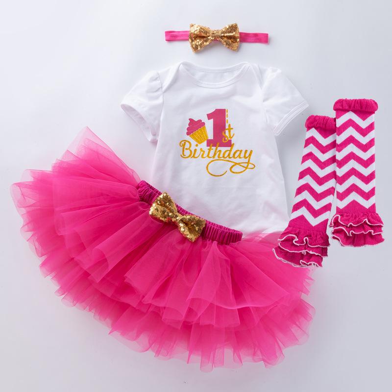 Baby Girl's 1st Birthday 4-Piece Outfit: Lettered Tee, Princess Skirt & Socks
