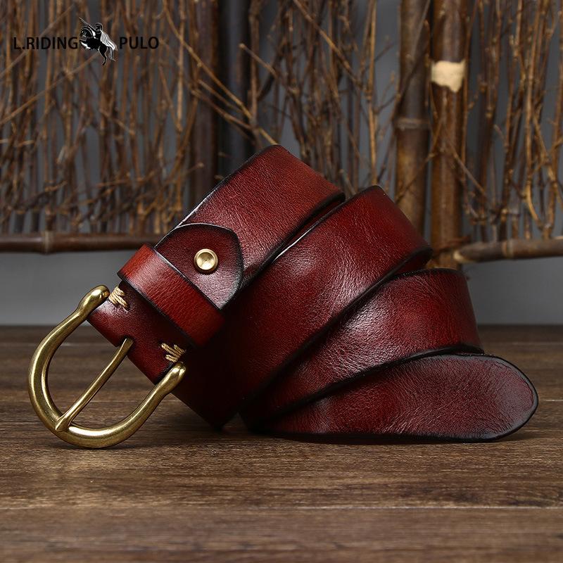 Retro Fashion Personality Trend Genuine Leather Pure Cowhide Belt Men's Genuine Leather Copper Buckle Korean Version Casual Belt