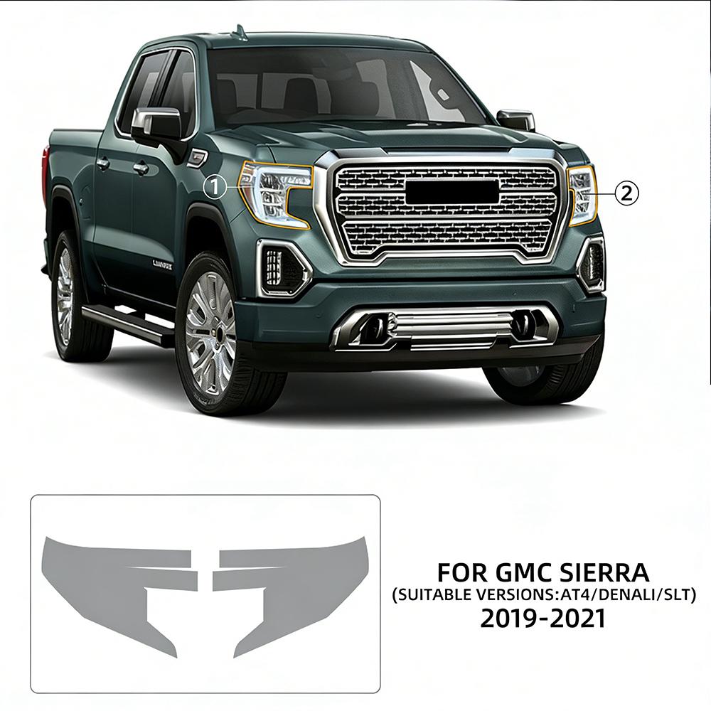 TPU Car Headlight Protective Film for GMC Sierra 1500 19-21 Canyon 23-25 Transport & Smoke Anti-Scratch Auto External Accessorie. For Sierra Smoked чёрный
