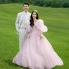 Temperament pink wedding dress 2025 new clothing long light wedding dress