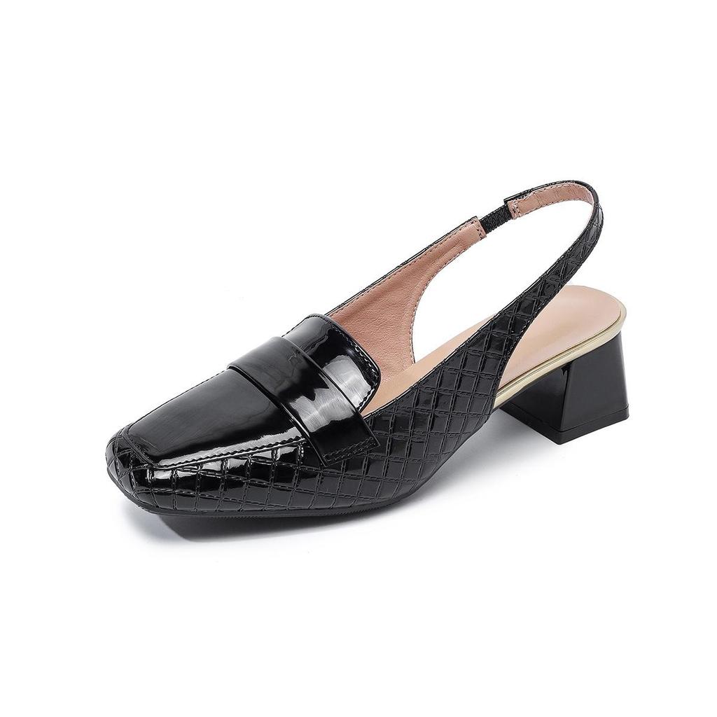 Women's Patent Leather Square Toe Chunky Heel Sandals - Backless, European & American Style, Plus Size 43