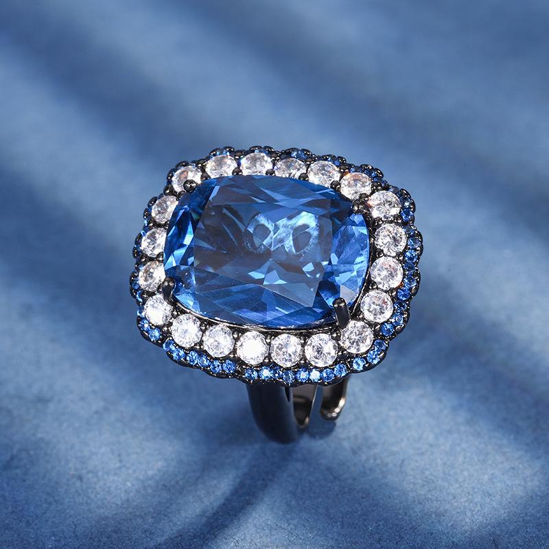 

Jewelry Copper Bottom Gold-Plated Simulation Corundum Color Treasure Temperament Black Gold Suit Female 12 * 16