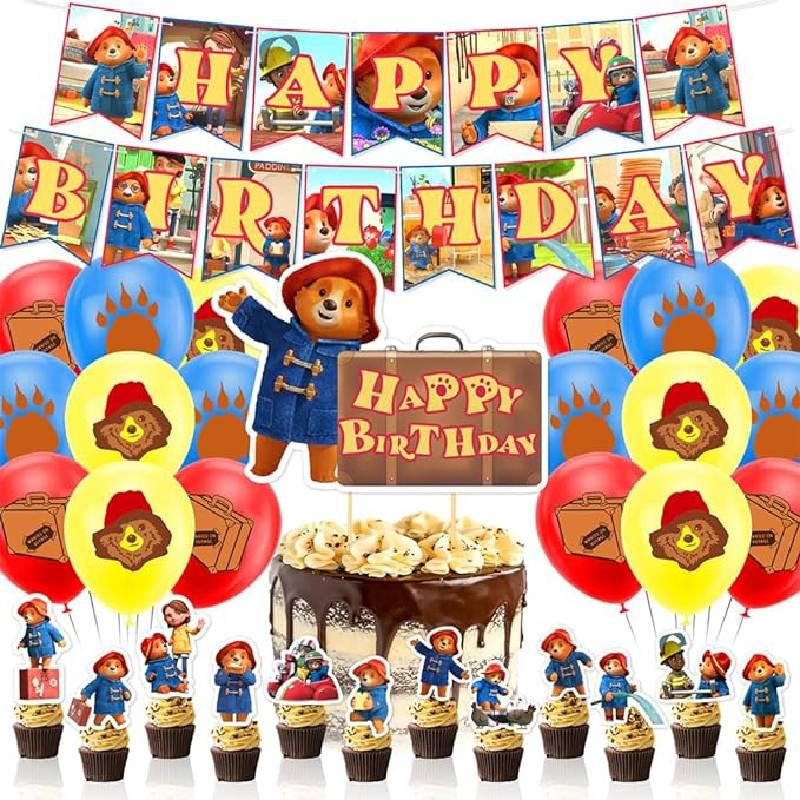 Party Bear Birthday Decor Set Banner Cake Toppers Balloons Pull Flag