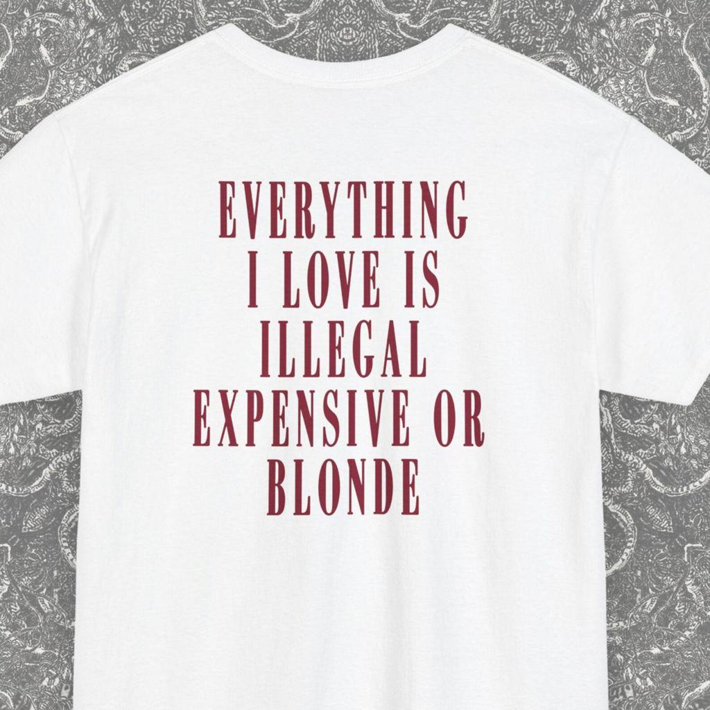 Camiseta Engraçada Tudo Que Eu Amo É Caro Ilegal ou Loiro, Camiseta Inteligente Amantes da Moda de Verão, Ideia de Presente de Aniversário, Roupa Casual de Praia