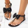 Large Size Rhinestone Herringbone Sandals Women's 2025 Summer New Bohemian Bow Toe Beach Sandals