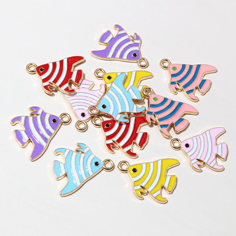 

20pcs 19x18mm Enamel Striped Fish Charms Pendant DIY Jewelry Making Accessories Findings for Earrings Necklace Bracelets Crafts