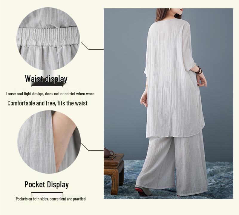 Jarní/Letní Zen Retro Dámský Set Široké Kalhoty a Tílko