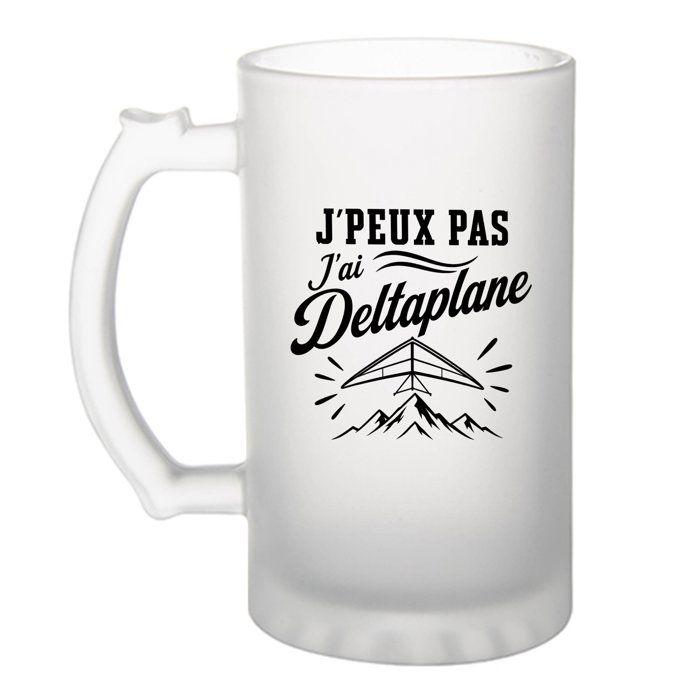 Chope de bière givrée - PLANETEE - J’peux pas j’ai Deltaplane minimaliste - 470 ml - Verre trempé - Motif sublimé