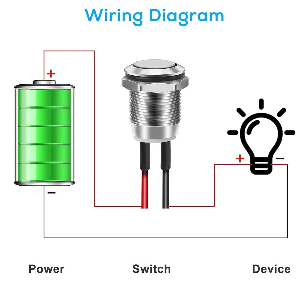 Linkstyle 10PCS 12mm Momentary Push Button Switch, Mini Round Pushbutton Switches with Pre-Wired, Waterproof, for Car Boat