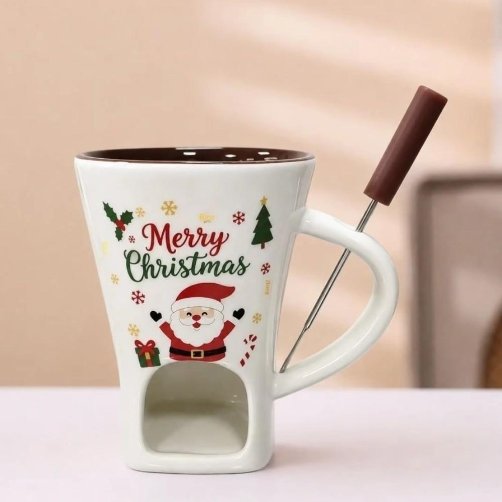 with Fork Chocolate Melting Stove 200ml Ceramic Hot Pot Cup  Christmas Holiday