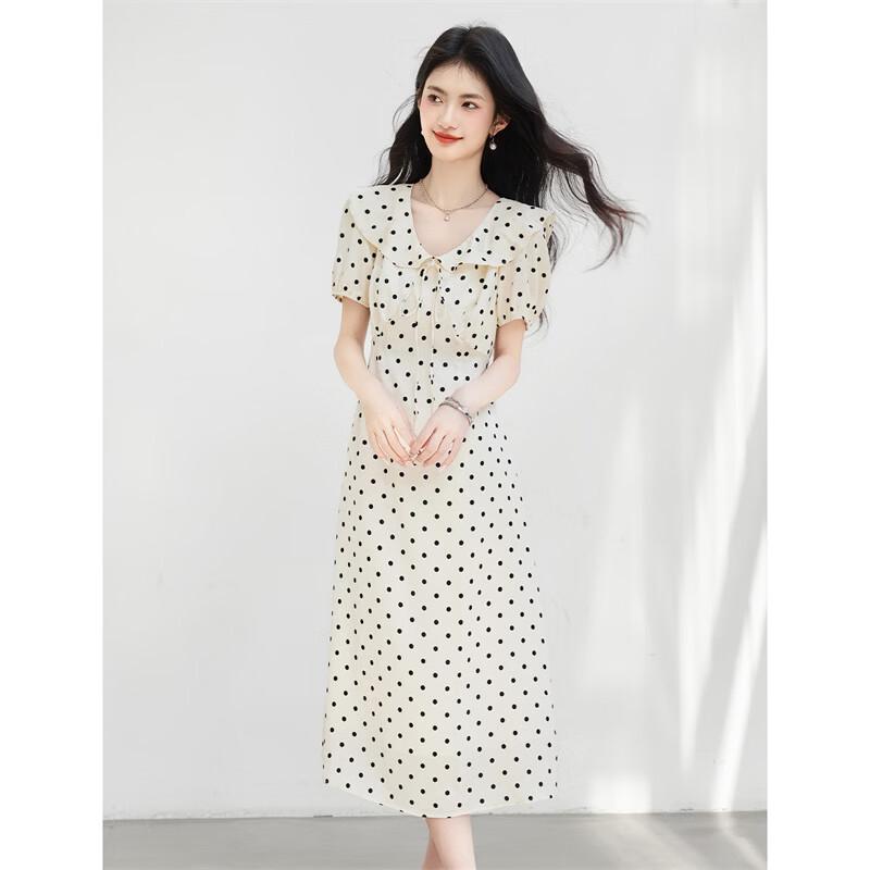 Women's French Style Polka Dot V-Neck Dress