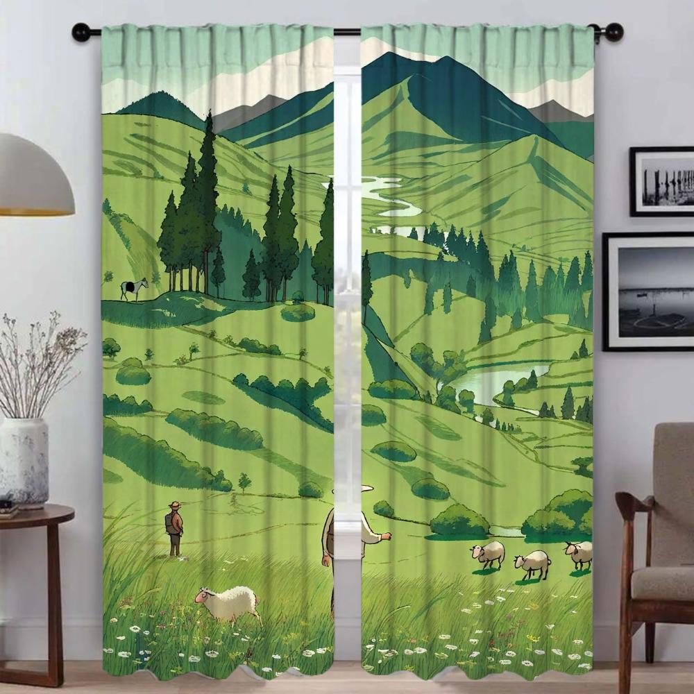 

Элегантные шторы для комнаты для камеры Обширные луга Затемняющая штора для комнаты 2 панели Перегородка Домашний интерьер Шторы Жалюзи Гостиная W50xH70cmx2pcs-CL