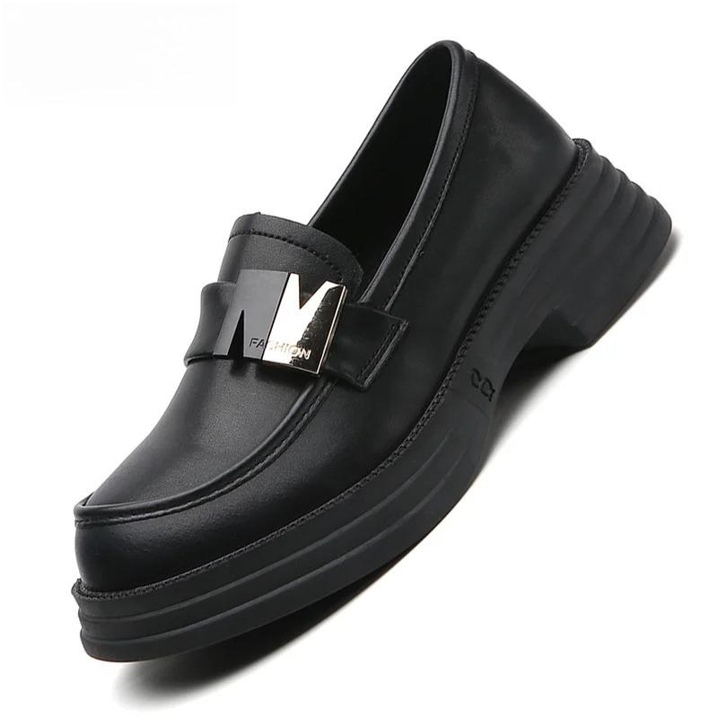 Retro Women Leather Shoes Low-cut Slip-on Loafers Waterproof Ladies Elegant Chunky Shoes for Walking Traveling Non-slip Soft Sole