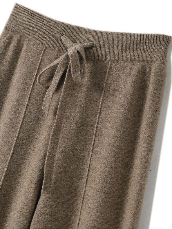 Women's High-Waist Wool Wide-Leg Pants - Autumn/Winter Floor-Length Knitted Casual Trousers