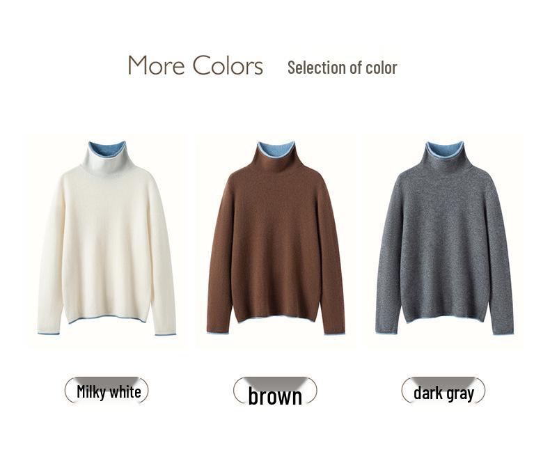 2026 A/W Stacked Collar Color Block Two-Piece Look Cashmere Women’s Pullover Long Sleeve Knit Sweater