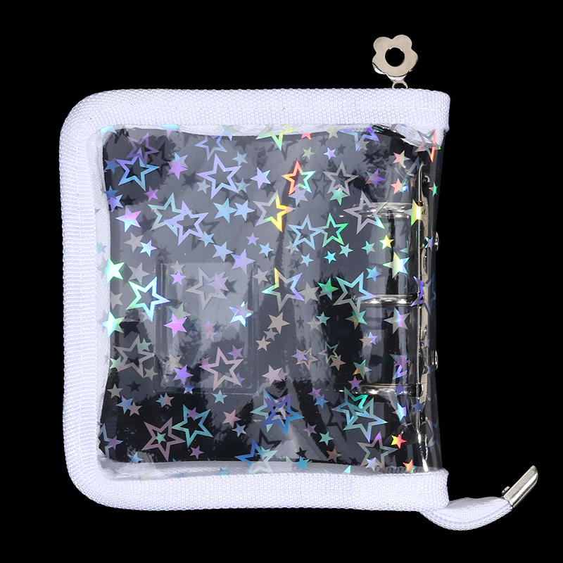 Mini PVC 3-Ring Binder Laser Star Design Zipper Closure Transparent Album For Photo Card Storage Memory Keeping Collecting Exquisite Fast Delivery