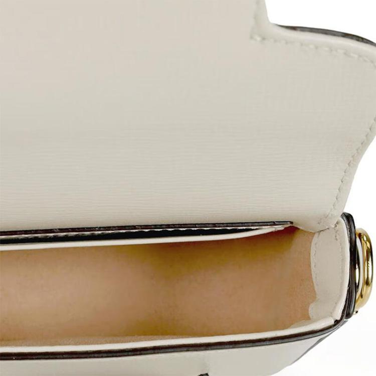 Gucci Horsebit 1955 White Leather Crossbody Bag, Gold Hardware Detachable Chain & Web Strap, Women's Daily Shopping Shoulder Handbag 699760-18YSG-9068