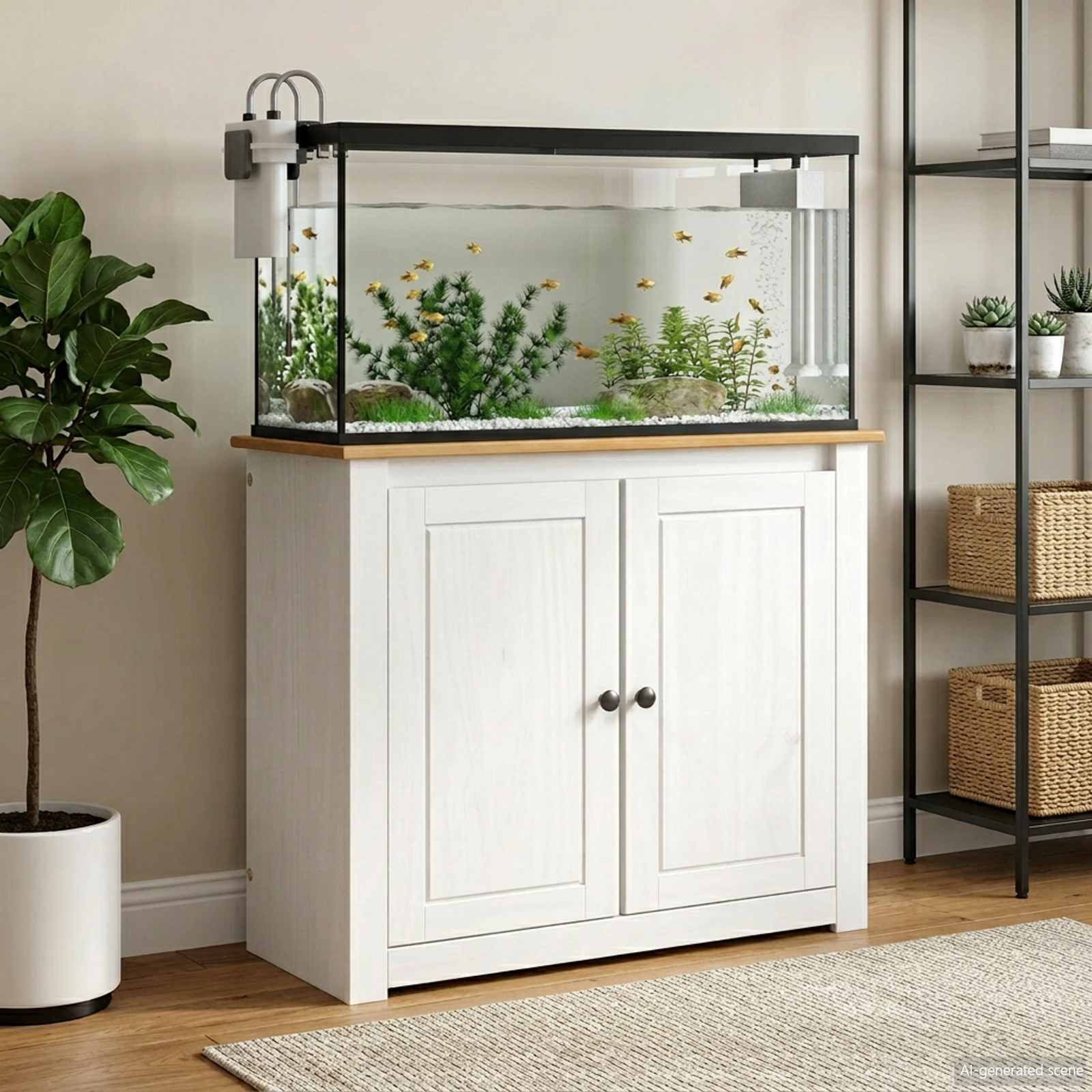 Aquarium Unterschrank PANAMA Weiß und Braun 81 x 36 x 73 cm 250 kg