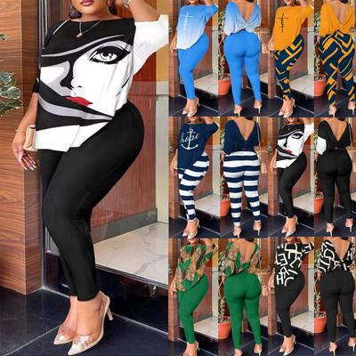 Women's Long-Sleeved Printed Trousers Two-Piece Suit